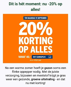 20% korting op alles bij GAMMA