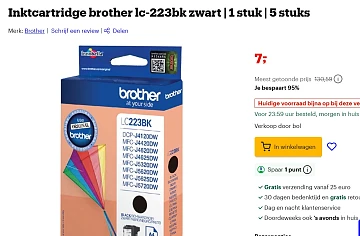 Inktcartridge brother lc-223bk bij bol