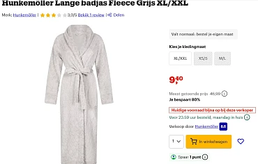 Hunkemöller Lange badjas Fleece Grijs XL/XXL