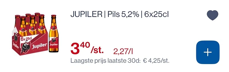 Jupiler pils 5,2% 6x25 cl -20%