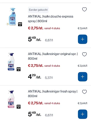 Antikal producten 800 ml tot -50%