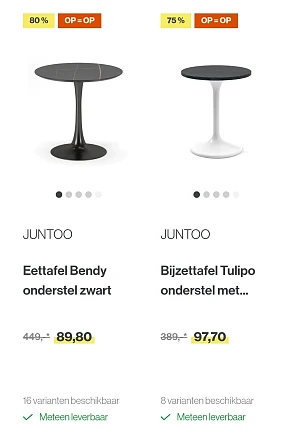 Eindereeks bij Juntoo tot 83%