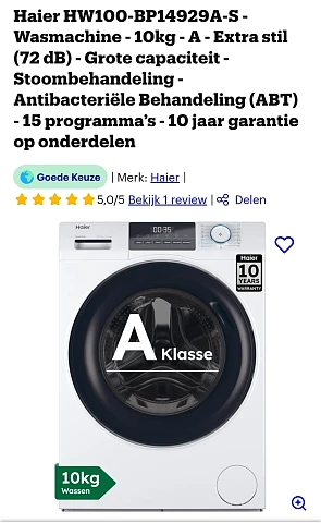Haier HW100-BP14929A-S Wasmachine