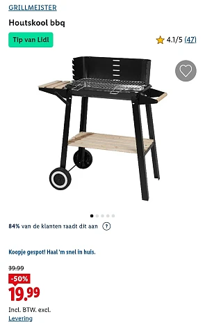 Grillmeister houtskool barbecue -50%