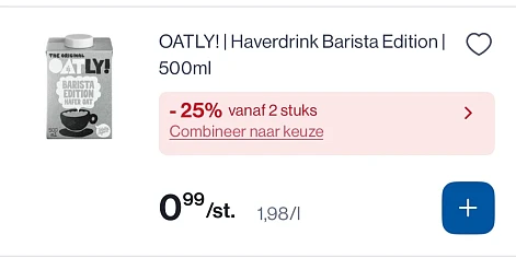 Oatly haverdrink barista 500 ml mooi koopje