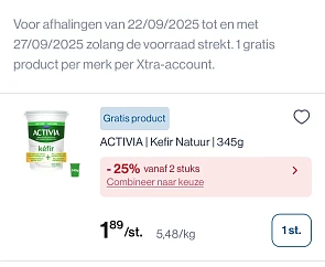 Gratis activia product bij collect en go