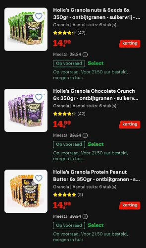 Holie's granola 2,5€ per stuk