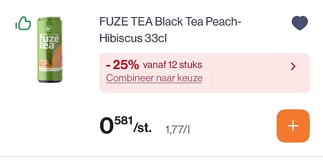 Fuze tea blikjes 33 cl goedkoper met 25% korting bovenop