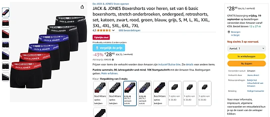 JACK & JONES Boxershorts voor heren, set van 6 voor €28.48 ipv €49.95 bij Amazon DE