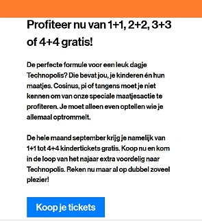Technopolis 1+1 gratis op tickets voor kinderen tot 18jaar!