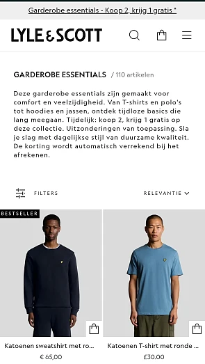 Lyle & Scott 2 + 1 gratis op t-shirts, polo's,...