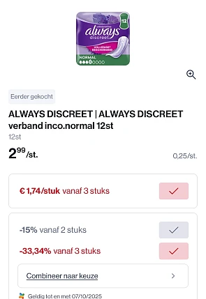 Always discreet inco verband 12 stuks mooie promo