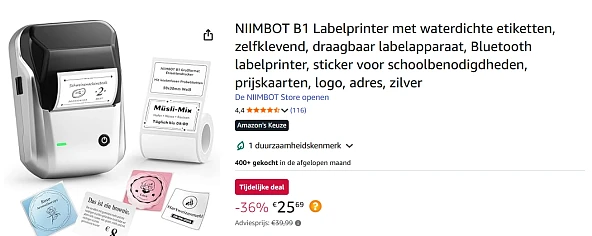 Labelprinter bij amazon met extra kortingscode