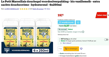 Le Petit Marseillais douchegel voor €1,60 per fles bij Bol ✨ Select voordeel