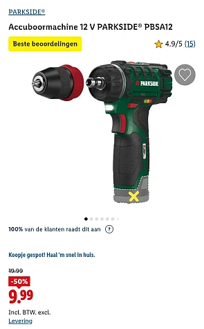 Accuboormachine 12 V PARKSIDE® PBSA12 nu -50%