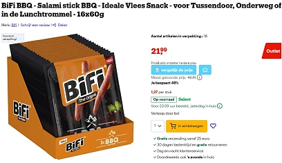 €0,46 per Bifi BBQ worst bij Bol