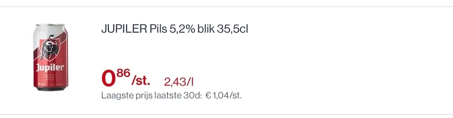 Jupiler blikjes pils 35,5 cl voor 0,86€/blikje bij colruyt