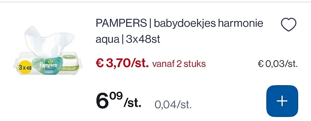 Pampers babydoekjes harmonie 3x48st goedkoper