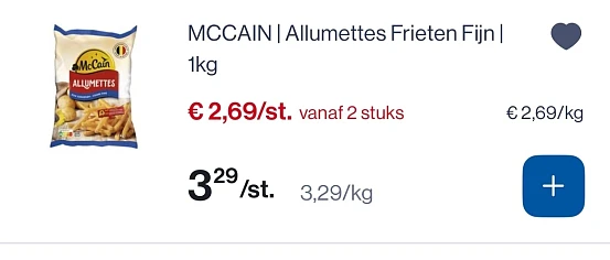 Mc cain allumettes frieten fijn 1 kg goedkoper