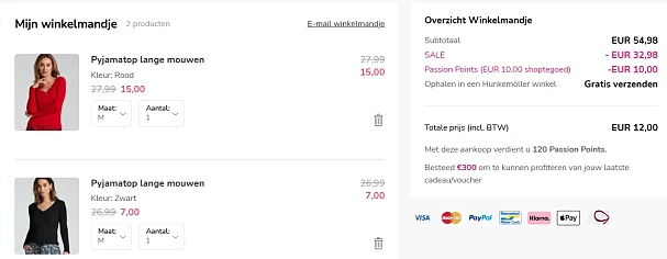 2 Pyjama tops voor €12,00 bij Hunkemöller