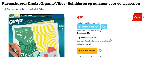 Ravensburger schilderen op nummer voor kinderen en voor volwassenen tot 78%