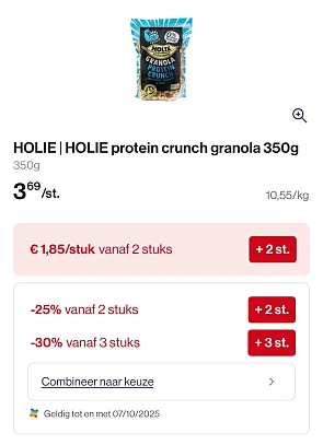 Holie muesli en granola in promo tot 30% extra