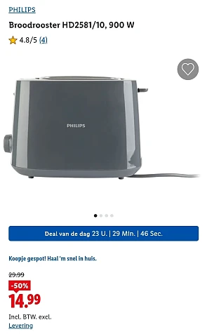 Dagdeal Lidl: Philips broodrooster -50%
