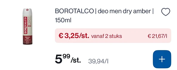 Borotalco men deo dry amber 150 ml goedkoper
