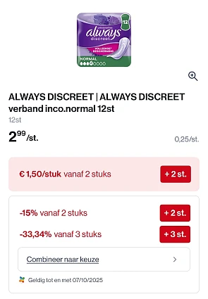Always discreet incontinentie verband met mooie promo