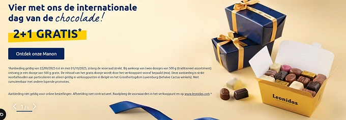 Leonidas: 2+1 gratis! Chocolade fans hier?