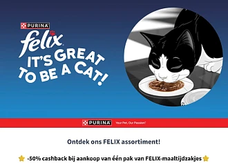 -50% cashback bij 1 pak van Felix-maaltijdzakjes🐈