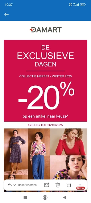 Damart: 20% korting op 1 stuk