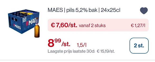 Maes pils 5,2% bak 24x25 cl -50%