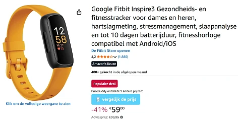 Google Fitbit Inspire3 voor €59 ipv €99,95 op Amazon DE