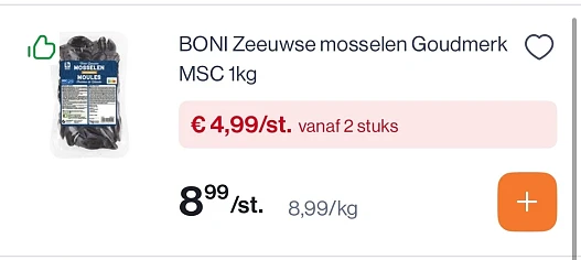 Boni zeeuwse Mosselen goudmerk voor 4,99€/kg