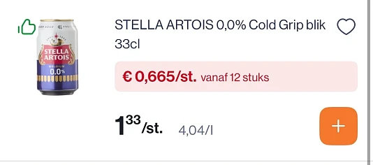Stella Artois 0,0% cold grip blik 33 cl -50%