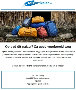 Reisartikelen.nl: 15% korting