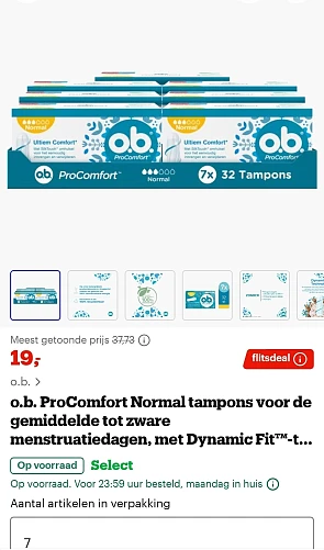 Flitsdeal: o.b. ProComfort Normal tampons 7x 32 stuks -50%