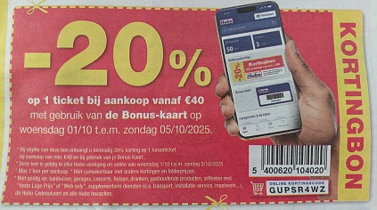 -20% op 1 ticket bij aankoop vanaf €40