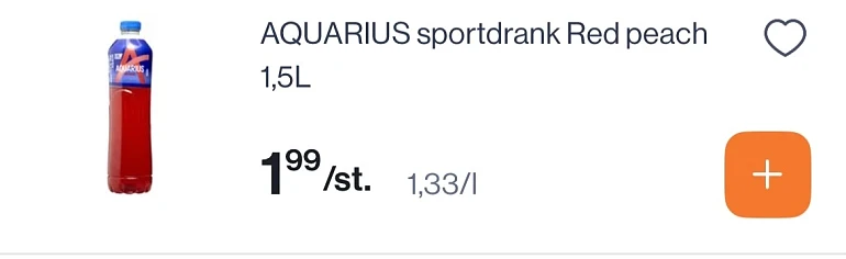Aquarius sportdrank red Peach 1,5L voor 1,99€