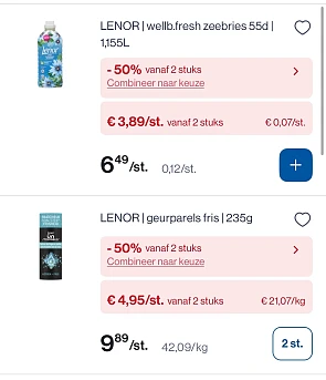 Lenor wasverzachter en parels goedkoper met 50% korting bovenop