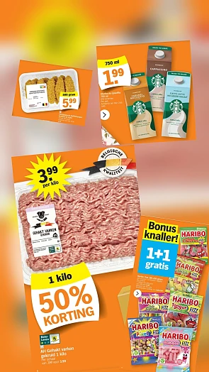 Starbucks, Haribo, varkensgehakt en kipfilethaasjes in promo gekocht