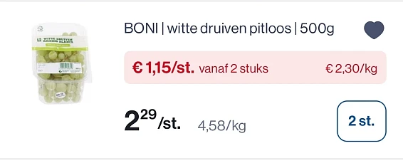 Boni witte pitloze druiven 500 gram -50%