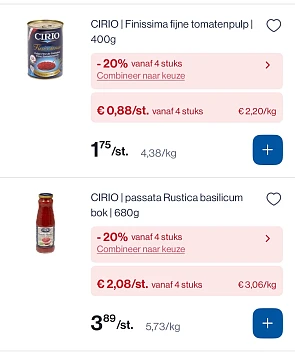 Cirio producten goedkoper met 20% korting bovenop