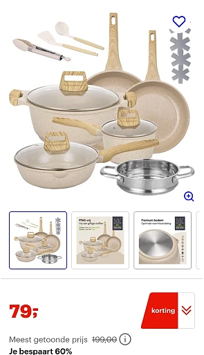 16 delige pannenset inductie PFAS vrij kookpannen -60%