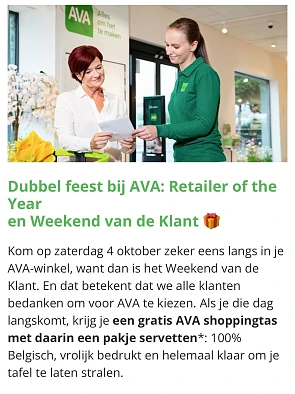 Gratis shoppingtas met servetten bij Ava voor weekend van de klant