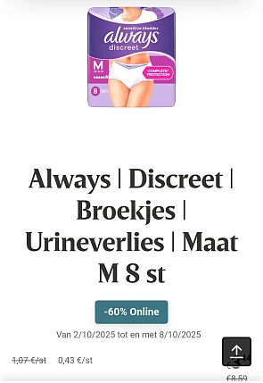 Always discreet broekjes maat M 8 st -60%