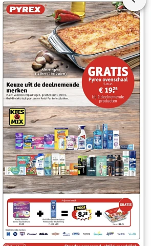 Gratis pyrex ovenschaal twv 19,25 bij 2 deelnemende producten