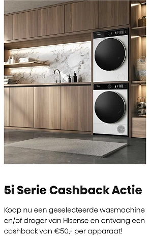 Tot €50 cashback op Hisense 5i Serie wasmachines en drogers