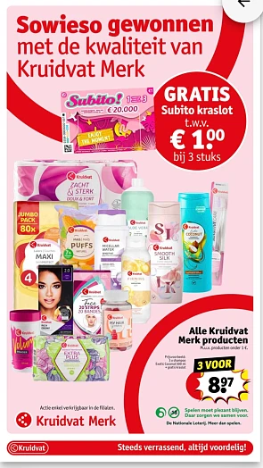 Vanaf dinsdag 7/10 Gratis subito kraslot t.w.v. 1€ bij Kruidvat